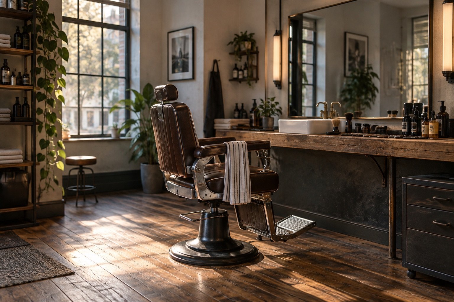Charaktervoller Barbershop mit Barberstuhl